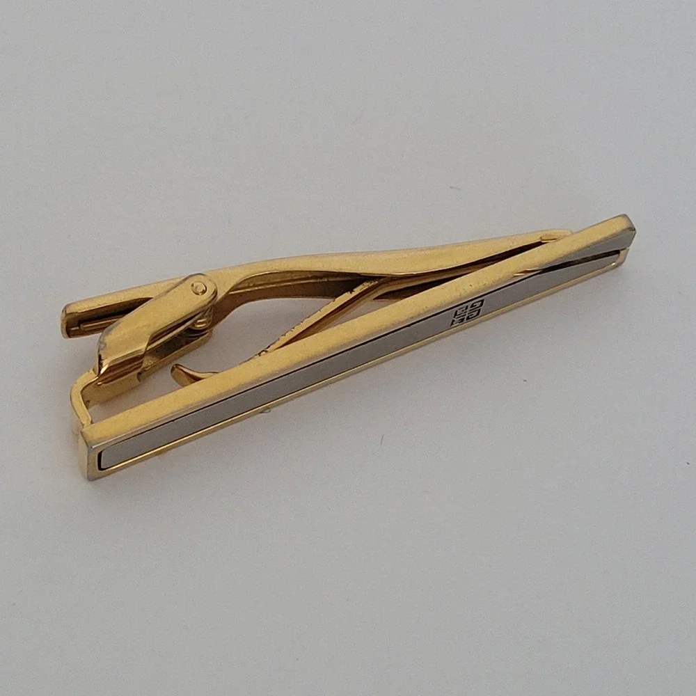 Givenchy Vintage Tie Clip Gold Silver Tone 4G Logo Designer Mens Accessory